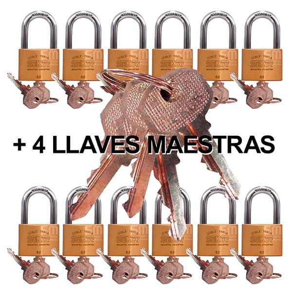 Candado C/ Llave Maestra Sekur 62 Bronce Doble Traba X 12 un