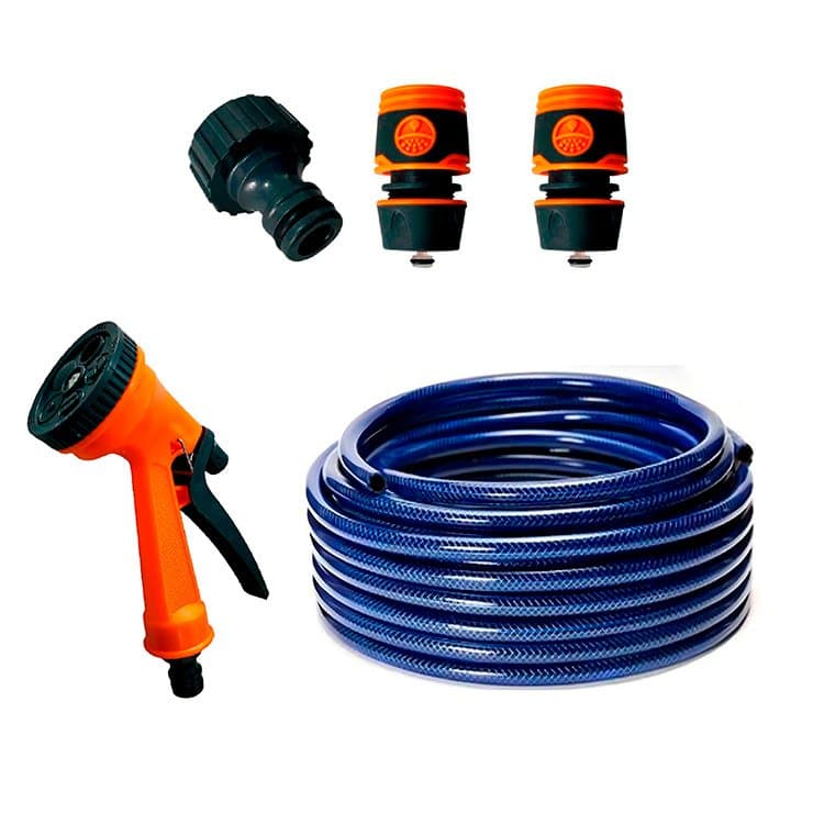 Combo Riego Manguera Trenzada 15m + Pistola 5 Pos + Acoples