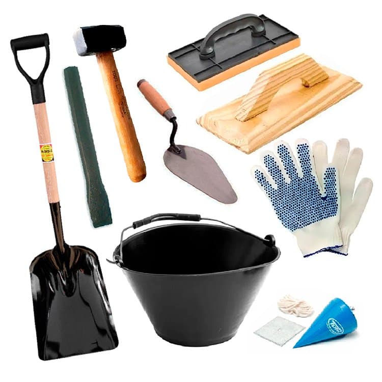 Combo Kit Albañil Maza Cuchara Balde Pala Cortafierro Fratachos