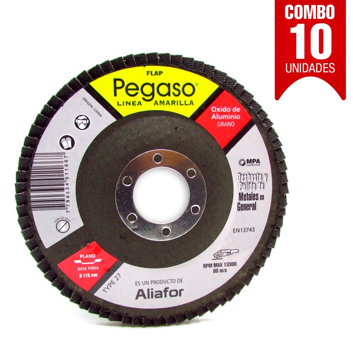 Disco Flap Pegaso Aliafor 115mm P/ Metal Gr 80 Combo X10u