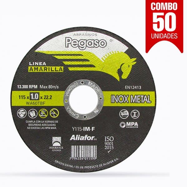 Disco Corte 115 X 1.0 Plano Inox/ Metal Pegaso Aliafor Combo X50u