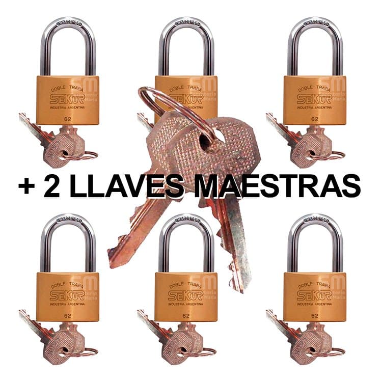 Candado C/ Llave Maestra Sekur 62 Bronce Doble Traba X 6 un