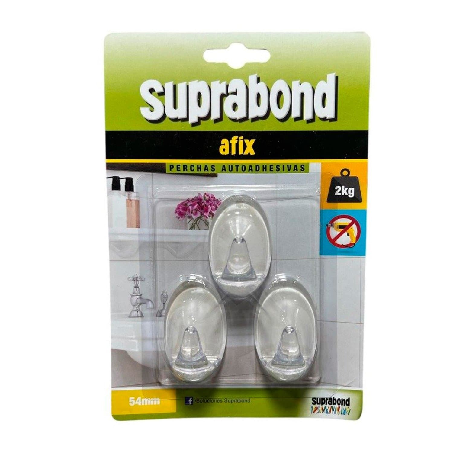 Percha Autoadhesiva Transparente Oval 54mm X3 Suprabond