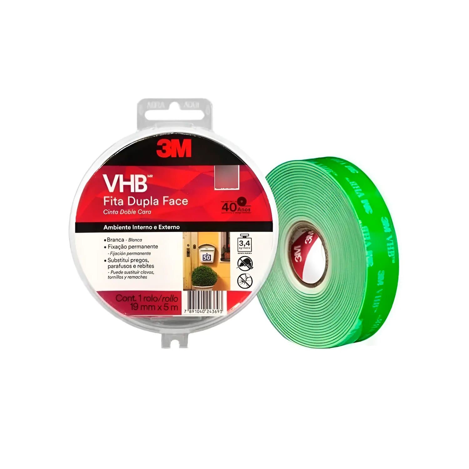 Cinta Doble Faz Exterior 3m Vhb 4950 19mm X 5m Transparente