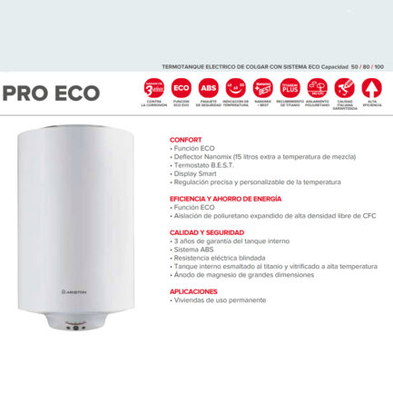 TERMOTANQUE ELELCTRICO ARISTON PRO ECO 80 LITROS - Imagen 2