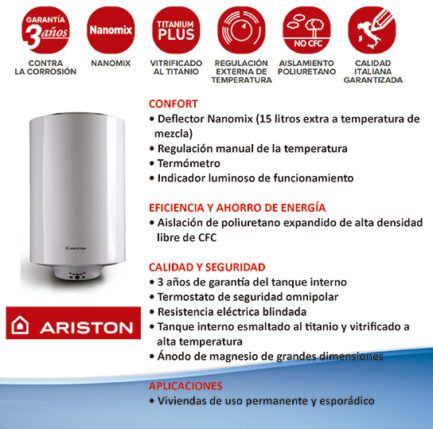 TERMOTANQUE ELECTRICO ARISTON PRO R 80 LITROS - Imagen 5