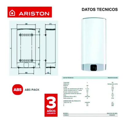 TERMOTANQUE ELECTRICO ARISTON VELIS EVO 80 LITROS - Imagen 4