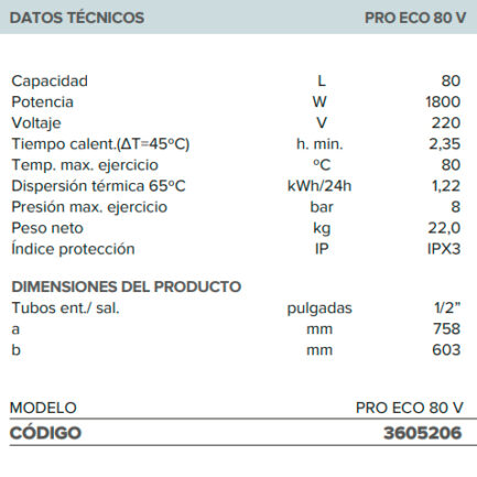 TERMOTANQUE ELELCTRICO ARISTON PRO ECO 80 LITROS - Imagen 3