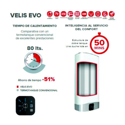 TERMOTANQUE ELECTRICO ARISTON VELIS EVO 80 LITROS - Imagen 6