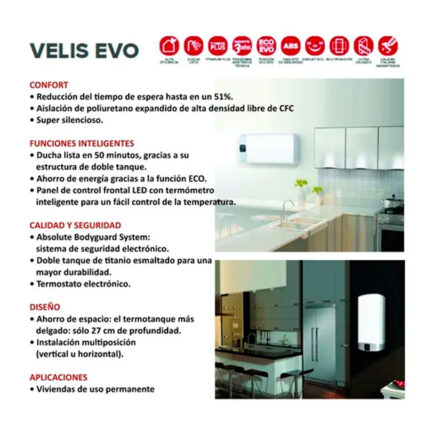 TERMOTANQUE ELECTRICO ARISTON VELIS EVO 80 LITROS - Imagen 7