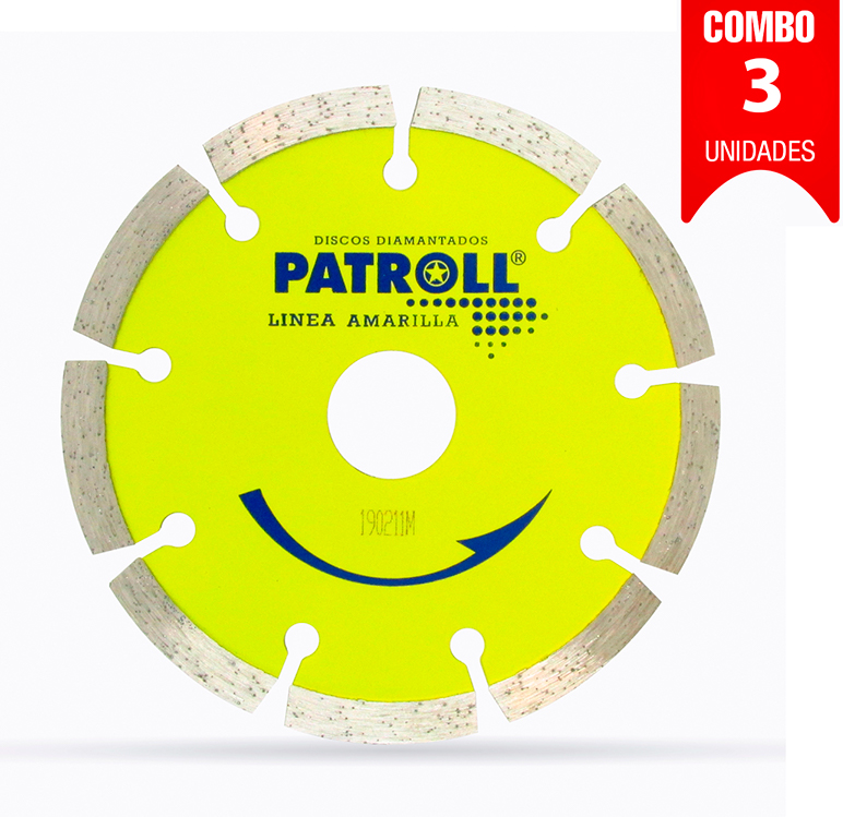 DISCO DIAMANTADO SEGMENTADO 115mm PATROLL AMARILLA X 3 UNID