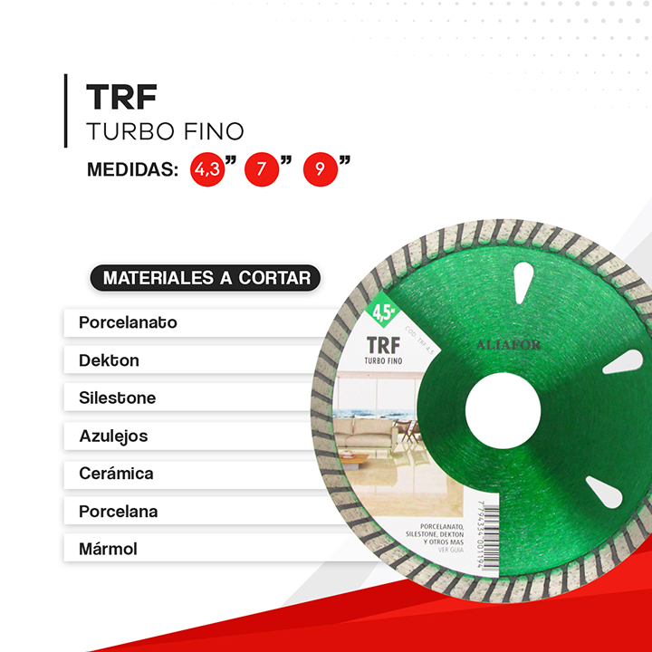 DISCO DIAMANTADO P/ PORCELANATO TURBO FINO 115 ALIAFOR TRF - Imagen 3
