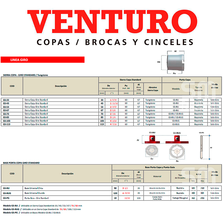 BASE UNIVERSAL P/ COPAS TUNGSTENO VENTURO Ø 33 AL Ø 83 - Imagen 6