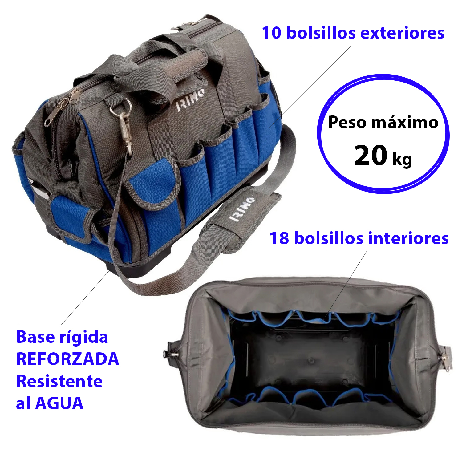 BOLSO PORTA HERRAMIENTAS 16´´ BASE RÍGIDA IRIMO 9022-2-16hb - Imagen 3