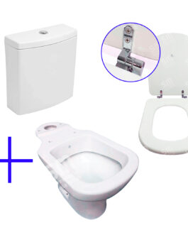 INODORO LARGO PRINGLES CUARZO + DEPOSITO LOZA + TAPA MADERA H CROMO