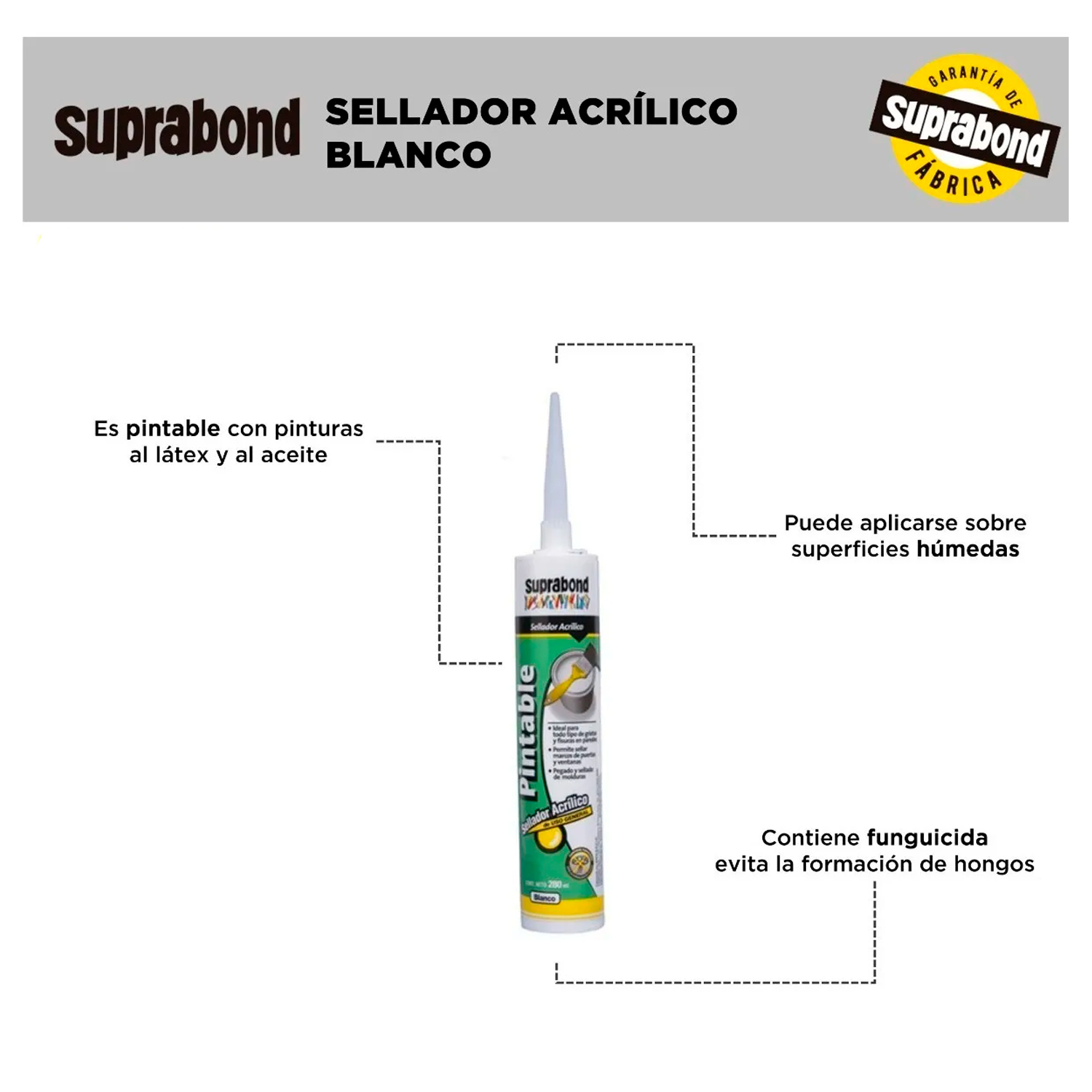 SELLADOR ACRILICO PINTABLE BLANCO SUPRABOND CARTUCHO 280GR - Imagen 3
