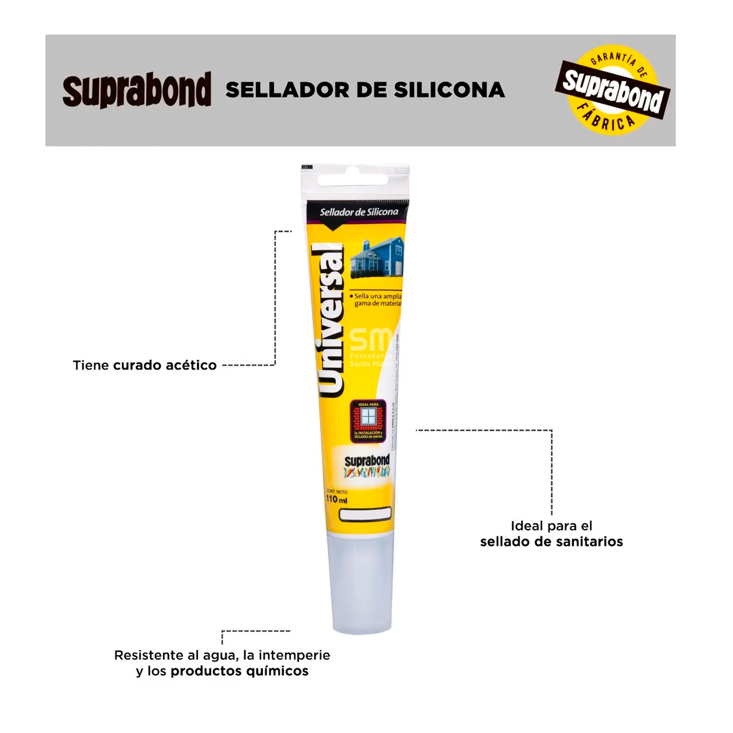 SELLADOR SILICONA UNIVERSAL BLANCO SUPRABOND 110ml - Imagen 3