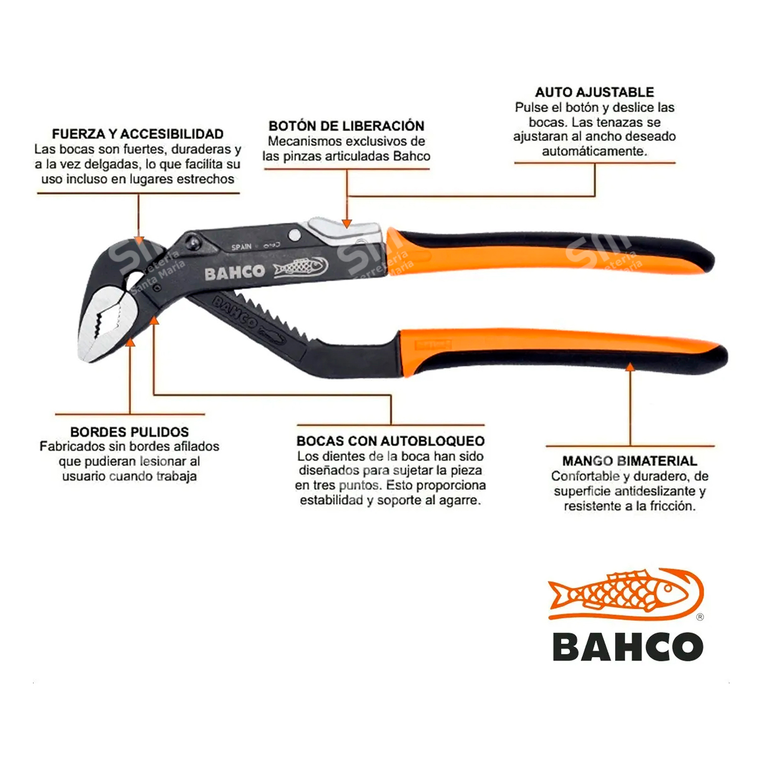 PICO DE LORO BAHCO 8224a POLYGRIP LARGO 250mm APERTURA 45mm - Imagen 4