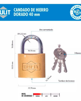 CANDADO HIERRO DORADO NRO 40 C/ 3 LLAVES BULIT