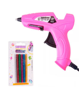 PISTOLA ENCOLADORA SUPRABOND HX200 ROSA + BARRITAS GLITTER