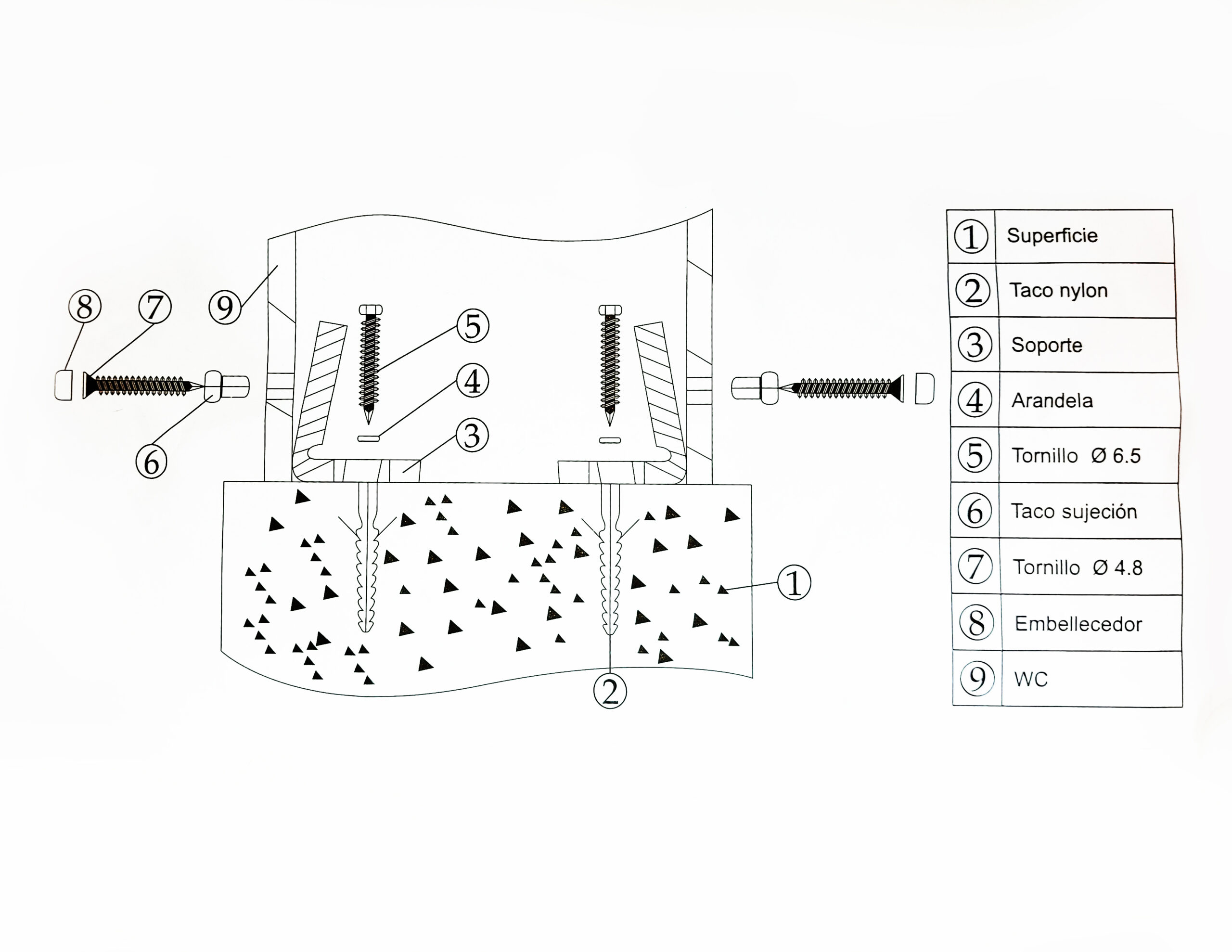 FIJACIÓN LATERAL COMPLETO P/ INODOROS ROCA / PRINGLES - Imagen 2