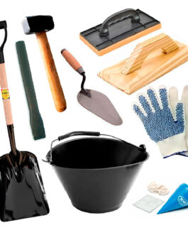 COMBO KIT ALBAÑIL MAZA CUCHARA BALDE PALA CORTAFIERRO FRATACHOS