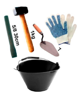 COMBO KIT ALBAÑIL MAZA CUCHARA BALDE CORTAFIERRO GUANTES