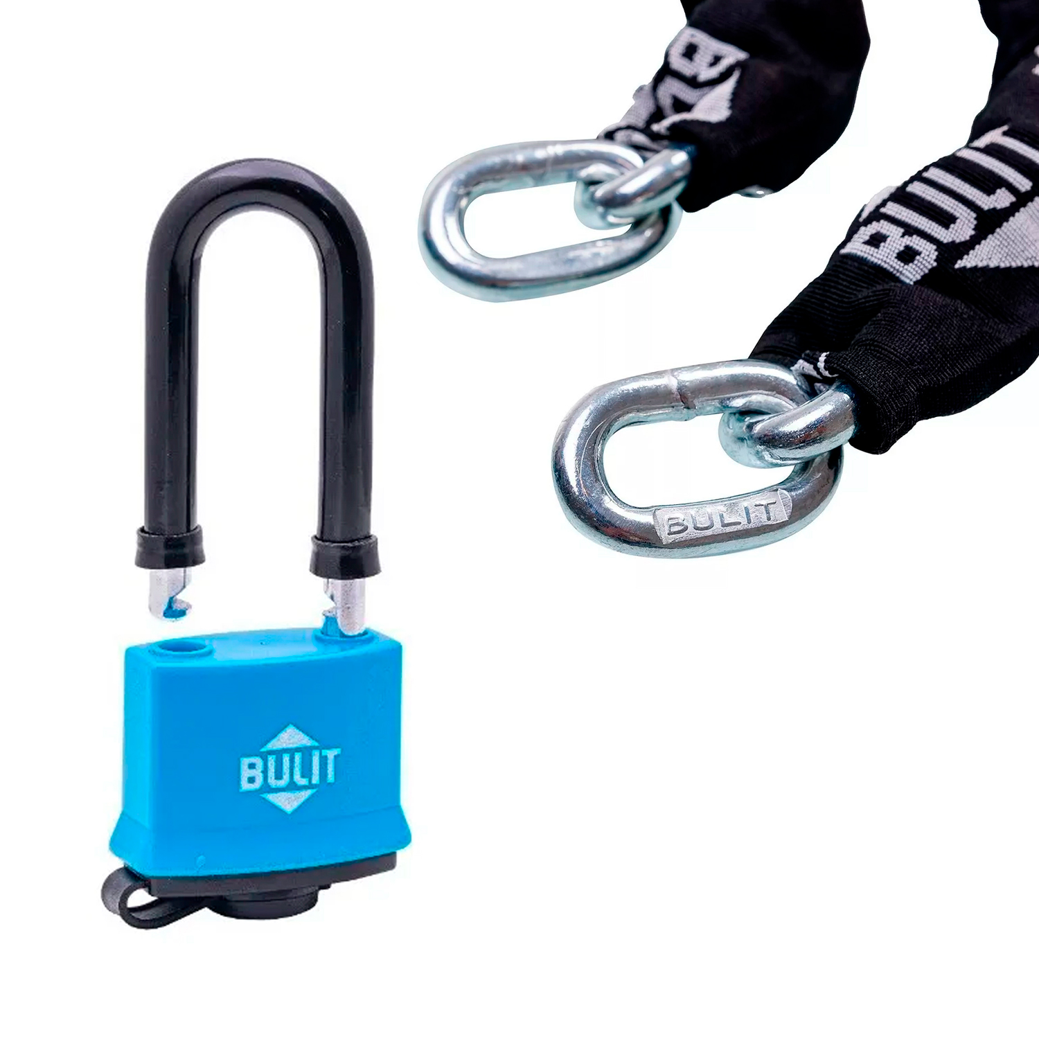 CADENA CEMENTADA 1/4X1M +CANDADO WATER RESIST 40 LARGO BULIT AZUL - Imagen 2