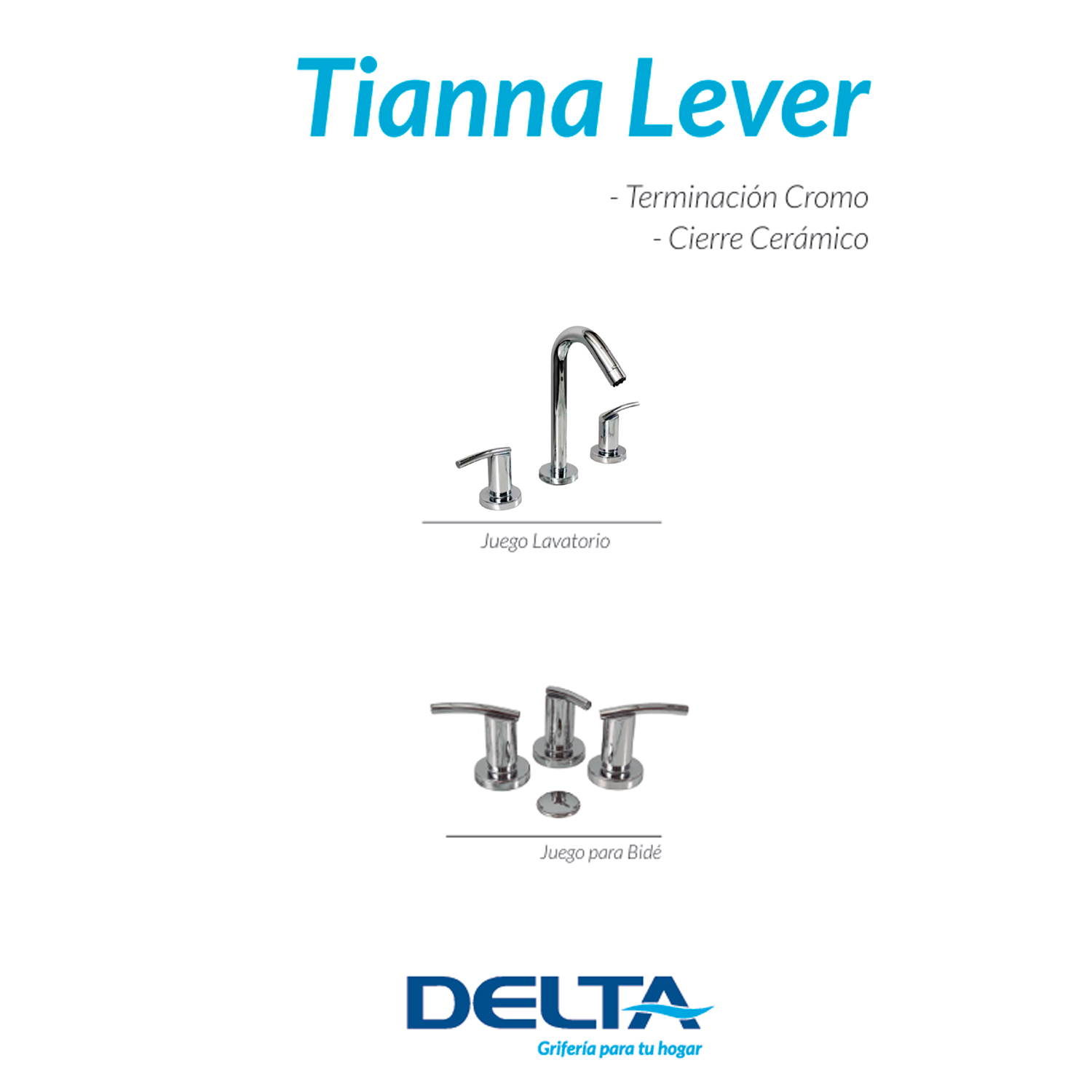 GRIFERIA LAVATORIO CIERRE CERAMICO CROMO DELTA TIANNA LEVER - Imagen 3