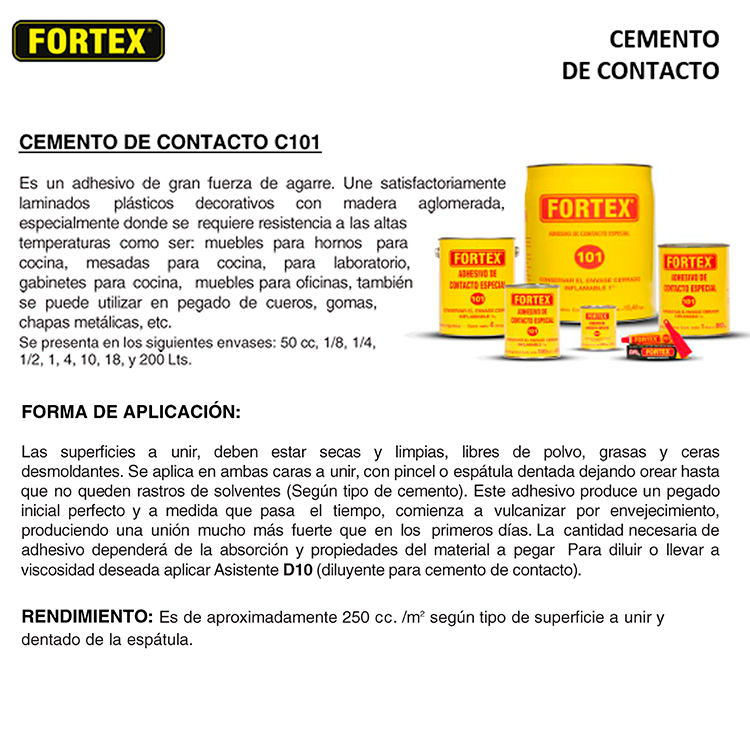 CEMENTO DE CONTACTO X 500CC FORTEX 101 ADHESIVO PEGAMENTO - Imagen 2